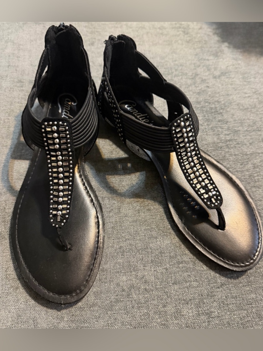 Candie's Black Rhinestone T-Strap Sandals - Picture 2 of 4